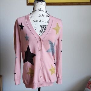Boutique Moschino Pink Virgin Wool Star Print Cardigan – Made in Italy, Size M